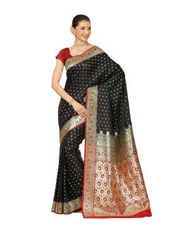Banarasi Silk Works - Women Black Chunri Satin Saree with Unstitched Blouse