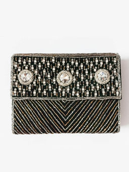 A Clutch Story - Black Velvet Flap Geometric Clutch