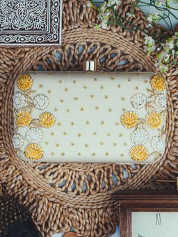 NR by Nidhi Rathi - Beige Embellished Box Clutch