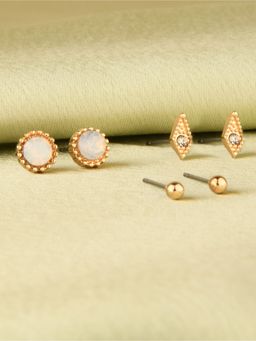 Accessorize London - Women's green Set of 3 Pretty Opal Stud Earring Pack