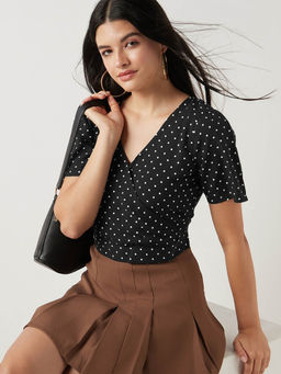 Bewakoof - Women's Black & White Polka Printed Short Top