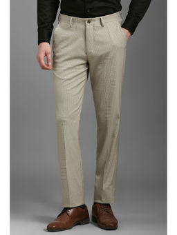 Louis Philippe - Men Beige Regular Fit Check Flat Front Formal Trousers