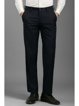 Louis Philippe - Men Black Regular Fit Check Flat Front Formal Trousers