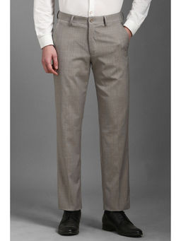 Louis Philippe - Men Grey Regular Fit Textured Flat Front Formal Trousers