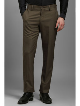 Louis Philippe - Men Brown Slim Fit Textured Flat Front Formal Trousers