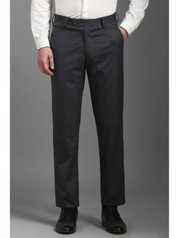 Louis Philippe - Men Grey Slim Fit Textured Flat Front Formal Trousers