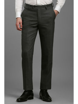Louis Philippe - Men Grey Slim Fit Textured Flat Front Formal Trousers