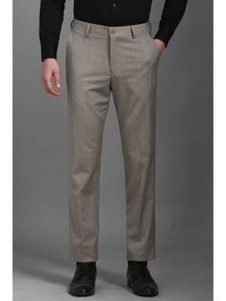 Louis Philippe - Men Grey Slim Fit Textured Flat Front Formal Trousers