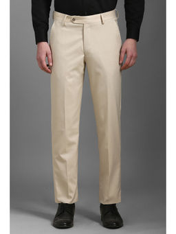 Louis Philippe - Men Beige Slim Fit Textured Flat Front Formal Trousers