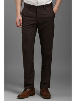 Louis Philippe - Men Brown Slim Fit Check Flat Front Formal Trousers