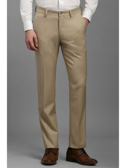 Louis Philippe - Men Beige Slim Fit Textured Flat Front Formal Trousers