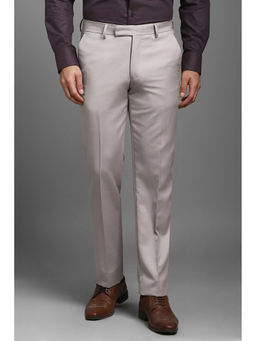 Louis Philippe - Men Grey Slim Fit Solid Flat Front Formal Trousers
