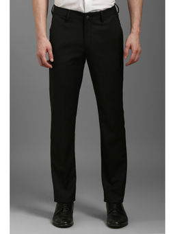 Louis Philippe - Men Black Slim Fit Textured Flat Front Formal Trousers