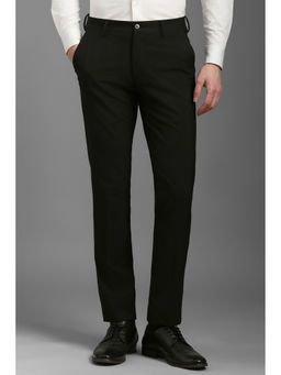 Louis Philippe - Men Black Super Slim Fit Solid Flat Front Formal Trousers
