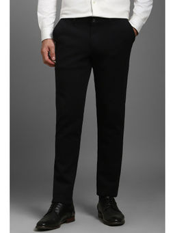 Louis Philippe - Men Black Slim Tapered Fit Solid Flat Front Formal Trousers
