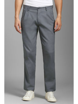 Louis Philippe - Men Grey Regular Fit Textured Pleated Formal Trousers