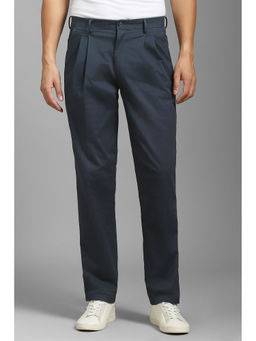 Louis Philippe - Men Navy Regular Fit Textured Pleated Formal Trousers