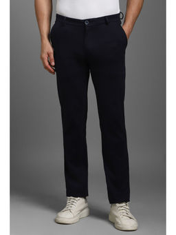 Louis Philippe - Men Navy Slim Tapered Fit Textured Flat Front Casual Trousers