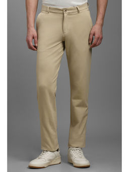 Louis Philippe - Men Beige Slim Tapered Fit Solid Flat Front Casual Trousers