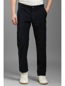 Louis Philippe - Men Black Slim Tapered Fit Textured Flat Front Casual Trousers