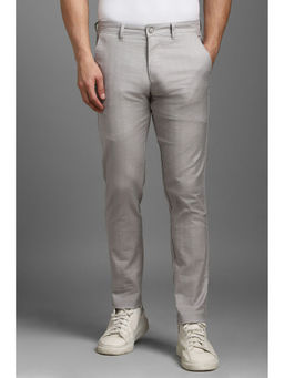 Louis Philippe - Men Grey Regular Fit Textured Flat Front Casual Trousers