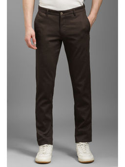 Louis Philippe - Men Brown Slim Tapered Fit Textured Flat Front Casual Trousers