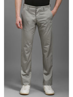 Louis Philippe - Men Grey Slim Tapered Fit Solid Flat Front Casual Trousers
