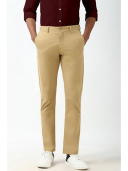 Peter England - Men Khaki Solid Slim Fit Trousers