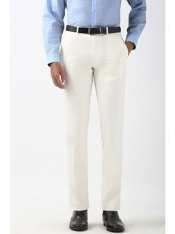 Peter England - Men Cream Solid Slim Fit Formal Trousers