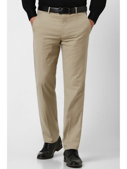 Van Heusen - Men Beige Solid Slim Fit Formal Trousers