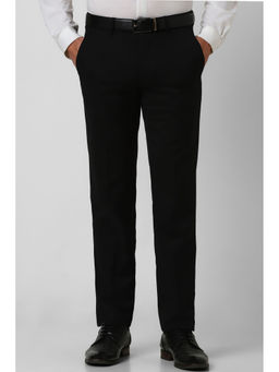 Van Heusen - Men Black Textured Slim Fit Formal Trousers