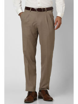 Van Heusen - Men Khaki Textured Regular Fit Formal Trousers