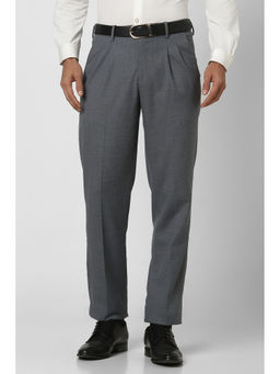 Van Heusen - Men Grey Textured Regular Fit Formal Trousers