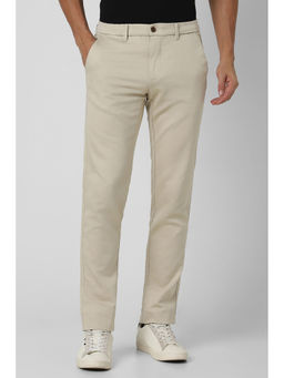 Van Heusen - Men Beige Solid Slim Fit Trousers