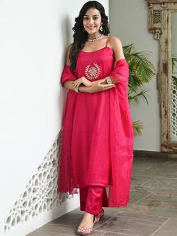 Lavanya The Label - Hot Pink Handwork Kurta (Set of 3)