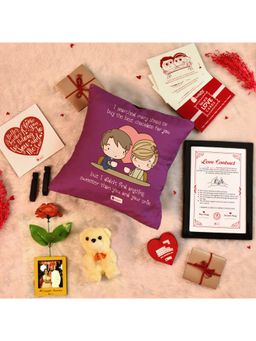 Indigifts - Valentine Gift Hamper for Couple Fabric Printed Cushion Cover (Set Of 14) (12X12 Inches)