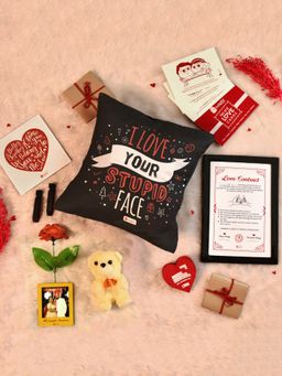 Indigifts - Valentine Love Quote Cushion, Cute Teddy, Rose (Set Of 14) (12X12 Inches)