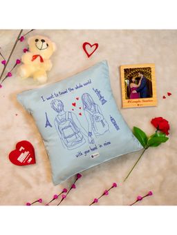 Indigifts - Valentine Gifts Love Quote Cushion, Teddy, Rose and Magnet (Set Of 5) (12X12 Inches)