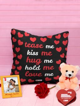 Indigifts - Valentine Gifts Cushion, Teddy, Rose and Photo Magnet (Set Of 5) (12X12 Inches)
