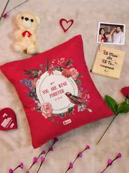 Indigifts - Valentine Cushion Wooden Frame, Teddy, Artificial Rose, Card (Set Of 6) (12X12 Inches)