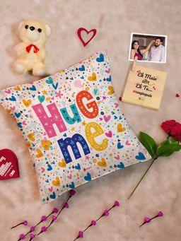 Indigifts - Valentine Cushion, Rose, Wooden Photo Stand, Card, Teddy (Set Of 6) (12X12 Inches)