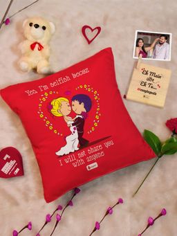 Indigifts - Valentine Gifts Cushion, Stand, Greeting Card, Rose, Teddy (Set Of 6) (12X12 Inches)