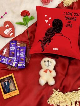 Indigifts - Gift Cushion Teddy Rose Magnet and Dairy Milk (Set Of 9) Valentine Gift