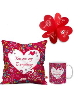 Indigifts - Mug 325 Ml Cushion Greeting Card (Set Of 2) Valentine Gift