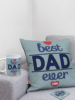 Indigifts - Father Day Cushion with Filler, Ceramic Mug 330 Ml and Coaster (Set of 3) (12x12 inches)