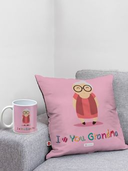 Indigifts - Grandma Cute Grandma Pink Mug 330 Ml & Cushion Cover, Mothers Day Gift