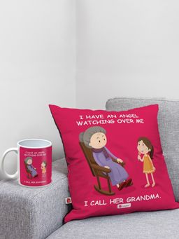 Indigifts - Angel Grandma Granddaughter Printed Cushion 12X12, Mothers Day Gift