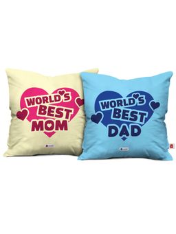 Indigifts - Mom Dad Anniversary Gift Worlds Best Mom and Dad Cushion Cover (Pack of 2) (12x12 inches)