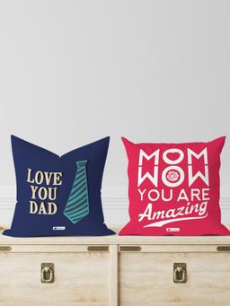 Indigifts - Mom You Are Amazing and Love You Dad Multi Cushion (Pack of 2) (12x12 inches)