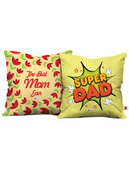 Indigifts - Anniversary Gift Best Mom and Super Dad Cushion (Pack of 2) (12x12 inches)